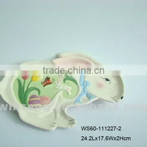 Hand Painted Ceramic Easter Rabbit Shaped Plate for Decoration thumbnail-1