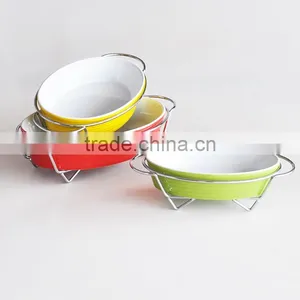 3PCS Bake DIsh Set With Rack, Stoneware With Solid Color thumbnail-1
