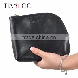Women Genuine Leather Makeup Bag Professional Cosmetic Cases Black Color Phone Pouch Clutch Bag thumbnail-2