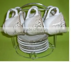 Set of 6 Ceramic Coffee Mug and Saucer With Rack thumbnail-1