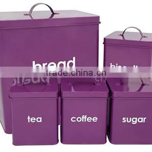 Set of 5 Tin Kitchen Canisters thumbnail-2