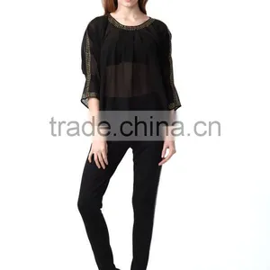 High Quality Fashion Embellished Tops Ladis Blouse thumbnail-3
