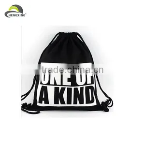 Black With White Print Drawstring Bagpacks, Sports Bag For Shoes thumbnail-1