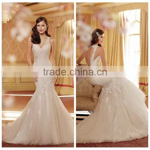 Sexy Strap Lace Mermaid Deep v Neck Wedding Dress Designs thumbnail-1