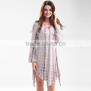 Maxnegio Bell Sleeve Tie Dye Retro Loose Dress for Ladies thumbnail-2