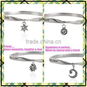 Custom Twist Words Logo Bangle Mix Diy Small Tags Charm Bangle Cheap Metal Bangle Free Sample thumbnail-1