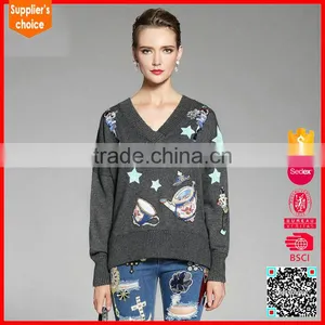 Latest Design Long Sleeves Knit Custom Intarsia Jacquard Pullover Sweater thumbnail-3
