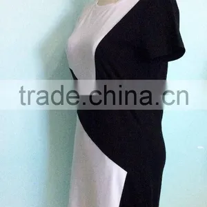 Fancy China Supplier Summer Solid Black and White Jersey Casual Latest Designs Photos Fashion Women Dresses thumbnail-3