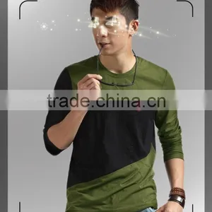 Mens Cotton Long Sleeve Patchwork and Emboridery Tshirts 201305 thumbnail-1