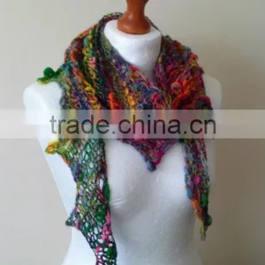 Funky Handknit Scarf - Knit Scarf - Handspun Scarf - Scarf - Bohemian - Fairy - Romantic - Hippie - Colourful Scarf thumbnail-2
