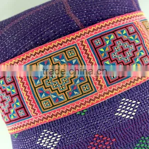 Pair of Purple Kantha Quilt Cushion Covers With Hmong Detail, Kantha Cushions, Kantha Pillow Case, Ooak thumbnail-6