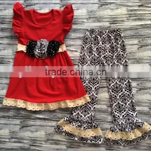 Fashion Clothing 2017 Wholesale Children's Boutique Clothing Kids Clothes Sweet Buns Pearl Tunic Clothing Sets thumbnail-1