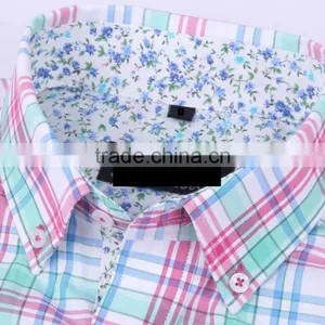 2017 New Plaids Men's Long Sleeve Button-down Slim Fit Shirt With Contrast Collar and Cuff thumbnail-4