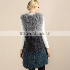 Yanran Fur Fashion YR1000 Block Color Top Quality Real Curly Lamb Hand Knit Fur Vest thumbnail-4