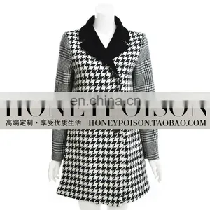 2014 Best Selling Houndstooth Velour Woollen Coat thumbnail-1