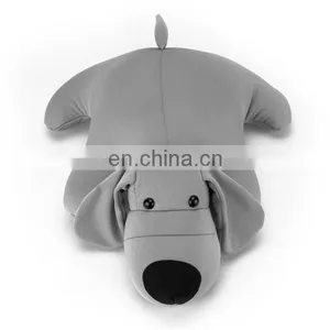 Spandex Microbeads Rest U Shape Pillow Cushion Custom Cute 2 in 1 Plush Soft Stuffed Grey Dog Toy Travel Memory Foam Neck Pillow thumbnail-2