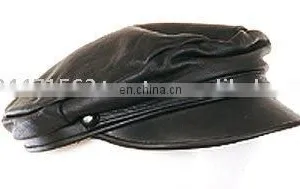 HMB-908A LEATHER CAP BLACK ADJUSTABLE STRAP BIKER HATS thumbnail-1