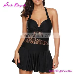2017 Summer Solid Color Black Backless Plus Size Swimsuit High Waist Bikini thumbnail-1