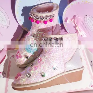 Aidocrystal Hot Sale Short Height Women Ankle Winter Snow Shoes Pink Bling Cute Wedge Boots for Girls thumbnail-3