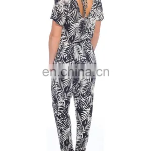 GuangZhou Supplier New High Fashion Boho Styles Leaf Print Viscose Jumpsuit for Elegant Women thumbnail-2