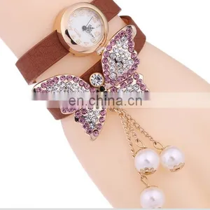 Hot Selling Butterfly Wrap Leather Bracelet Watch With Crystals Quartz Watch Crystal Leather Wrap Bracelets Gifts for Her thumbnail-1