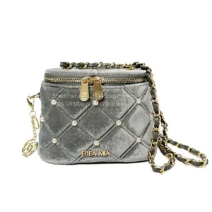 Low MOQ Fashion Designer Quilt Bag Soft Velvet Pear Studs Top Zipper Hot Sell Chain Shoulder Crossbody for Women 2020 Handbag thumbnail-1