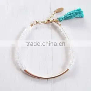 2015 Fashion New White Crystal Beads Bracelet Tassel Charm Bracelet With Brass Tube thumbnail-1