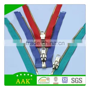 5#Open End Auto Lock Slider Brass Zipper thumbnail-1