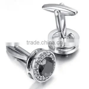 Vintage Cufflinks for Mens Jewelry Shirt Cufflinks, Crystal, Black, Round HC029 thumbnail-3