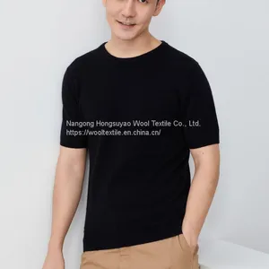 Men′s Crew Neck Short Sleeve Silk Cashmere Knitted T Shirt Pullover Sweater for Autumn thumbnail-2
