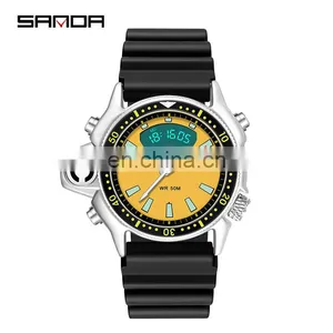 Sanda 3008 New Retro Men Digital Wristwatch Clock Luminous Chronograph Designer Brand Watches thumbnail-1