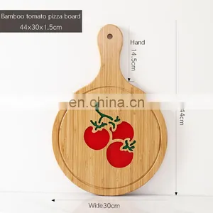 Natural Bamboo Pizza Cutting Board With Handle Bamboo Fruit Bread Pizza Steak Serving Platter Cheese Tray thumbnail-4