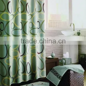 2PCS PP PRINT SOFTTEXTILE BATH MAT WITH POLYESTER PRINTING SHOWER CURTAIN AND FABRIC HOOKS thumbnail-1