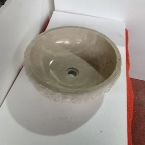 Modern Round Shape Cream Marfil Marble Stone Sink Vanity Wash Hand Basins for Home or Commercial Use Bathroom Hand Washbasin thumbnail-4