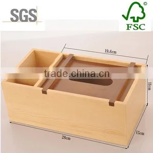 Eo-friendly Pine Wood Multi-function Tissue Storage Box for Sale thumbnail-5