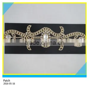 Gold Rhinestone Trimming Jewelry Applique Sew on Banquet Garment Rhinestone Patch 9x19cm thumbnail-2