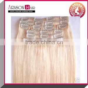 2014 Top Sale Hot 100% Virgin Brazilian Remy White Clip-in Hair Extensions 150g thumbnail-1