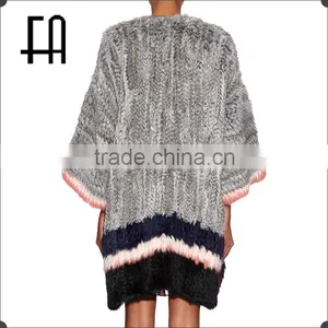 Factory Direct Wholesale Price Lady's Color-block Rabbit Knitted Fur Jacket /rabbit Knitted Fur Coat thumbnail-3