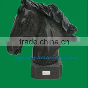 Black Natural Marble Horse Head Decorative Statue thumbnail-1