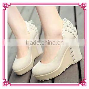 New Lacing Studs Wedge Heel Shoes Woman Wedgs XT12071608 thumbnail-1