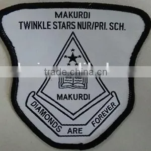 2015 Wholesale Customize Irregularly Shape Black in White Merrow Border Woven Patches thumbnail-1