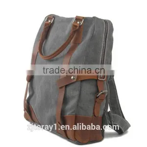 Vintage Leather Canvas Rucksack Backpack Tote Bag thumbnail-6
