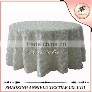 Fancy Ivory Satin Material 3D Rosette Tablecloth thumbnail-1