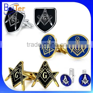 Gold Plated Black Enamel Mens Accessories Stainless Steel Masonry Cuff Links Masonic Cufflinks thumbnail-1