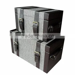 S/2 Decorative Faux Leather Storage Trunk Organier, Wooden Trunk thumbnail-2