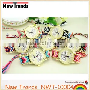 New Arival Fashion Colorful String Weaved Tree Design Quartz Lady Watch thumbnail-1