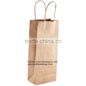 New Design One Bottle Kraft Paper Wine Bag, Natural Kraft Paper Flat Bottom Bag, Take Away Kraft Paper Bag With Twisted Handle thumbnail-1