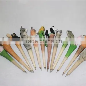 Animal Wooden Carving Creative Ballpoint Pen Wood Ball Point Pens Handmade Sculpture Student Ball-point thumbnail-3