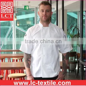 Supply Twill Weave Gabardine for Long Lasting Wear Short Sleeve Chef Uniform Equipped With 10 Stud Buttons(LCTU0021) thumbnail-1