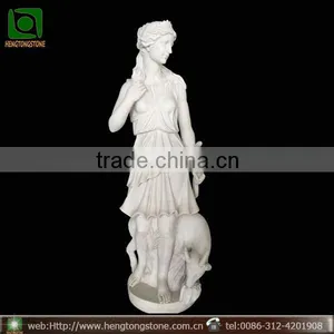 Hand Carved Hunter With Dog White Marble Garden Statue thumbnail-1